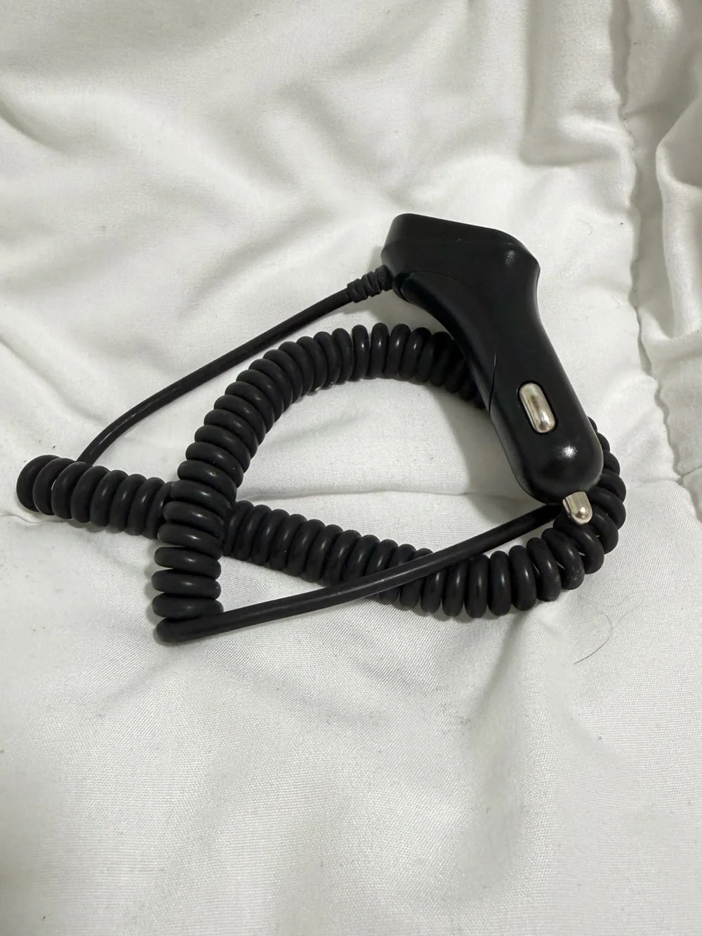 Black Coiled Car Charger with Lightning Connector. iPhone car charger. LIKE NEW